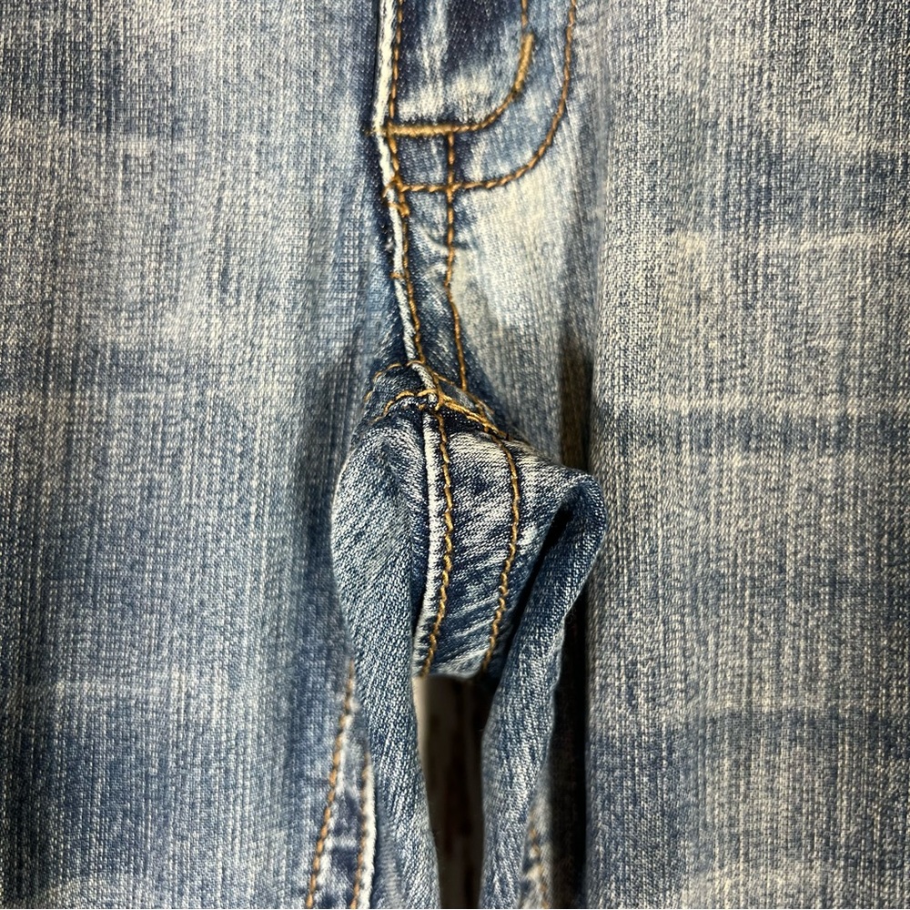 Vintage Industrial Cotton Embroidered Distressed Flare Bootcut Denim Jeans SZ 5 - Picture 12 of 16